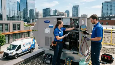 HVAC technician performing AC repair service in Colorado Springs CO home