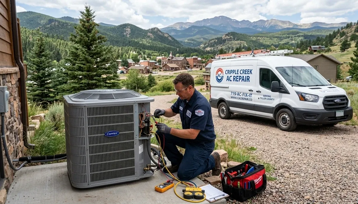 HVAC technician performing AC repair in Colorado Springs CO at residential property