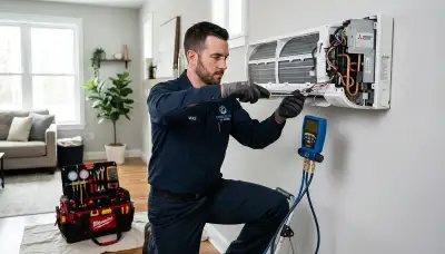 Technician repairing air conditioner unit in Colorado Springs CO for Five Star Cooling service page