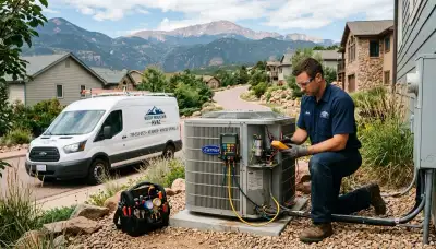 HVAC technician performing residential AC repair service in Colorado Springs, CO
