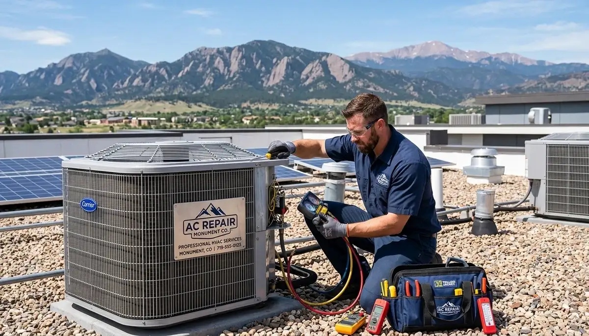 Professional AC repair technician servicing air conditioning unit in Colorado Springs CO