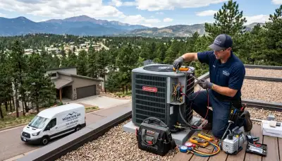 Professional AC repair technician servicing air conditioner in Colorado Springs CO
