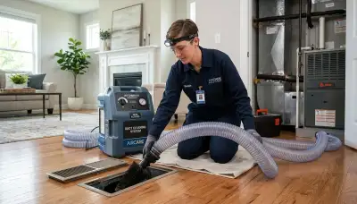 Technician cleaning air ducts for HVAC system in Colorado Springs CO home