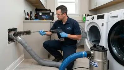 Technician performing dryer vent cleaning service in Colorado Springs, CO home