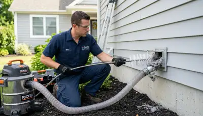 Technician performing professional dryer vent cleaning service in Colorado Springs, CO home