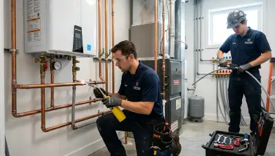 Professional plumber fixing pipes in Colorado Springs CO home | Five Star Cooling plumbing services